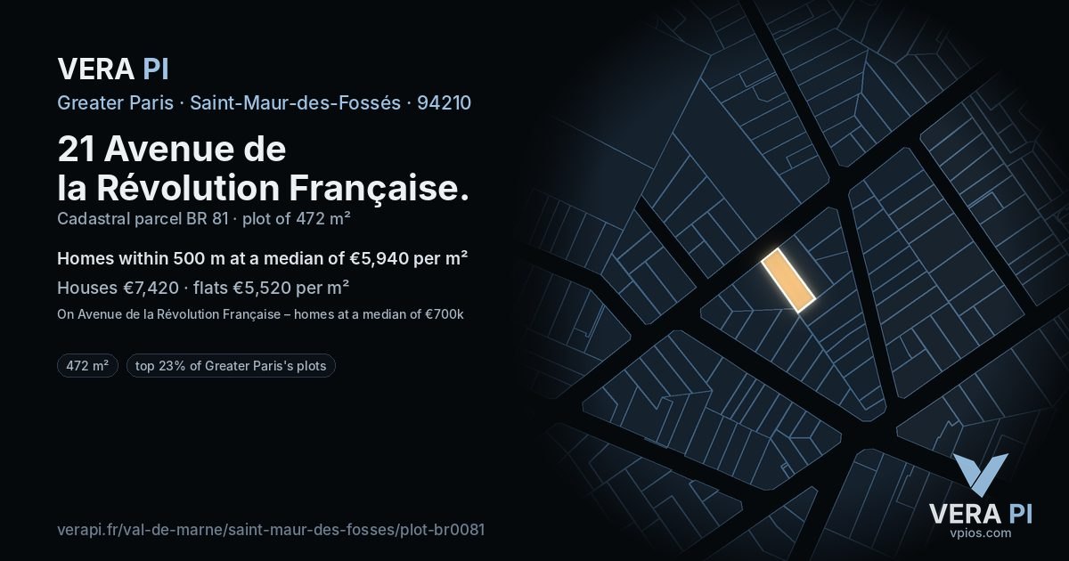 21 Avenue de la Révolution Française, Saint-Maur-des-Fossés at night – the plot lit, the parcels around coloured by the prices near them