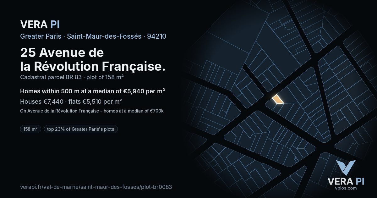 25 Avenue de la Révolution Française, Saint-Maur-des-Fossés at night – the plot lit, the parcels around coloured by the prices near them