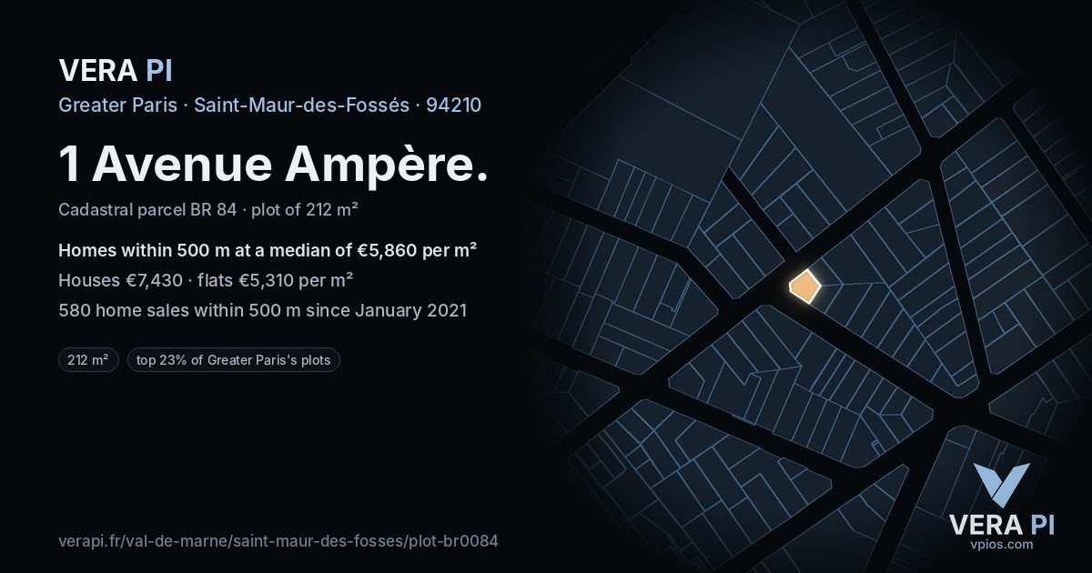 1 Avenue Ampère, Saint-Maur-des-Fossés at night – the plot lit, the parcels around coloured by the prices near them