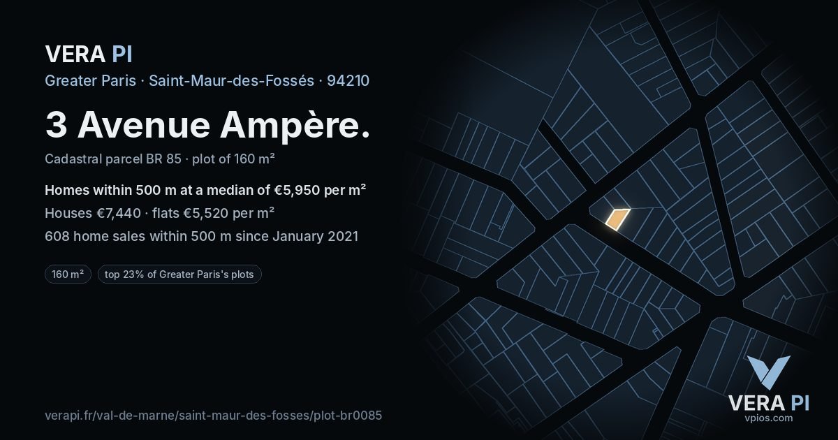 3 Avenue Ampère, Saint-Maur-des-Fossés at night – the plot lit, the parcels around coloured by the prices near them