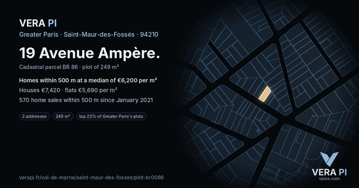 19 Avenue Ampère, Saint-Maur-des-Fossés at night – the plot lit, the parcels around coloured by the prices near them