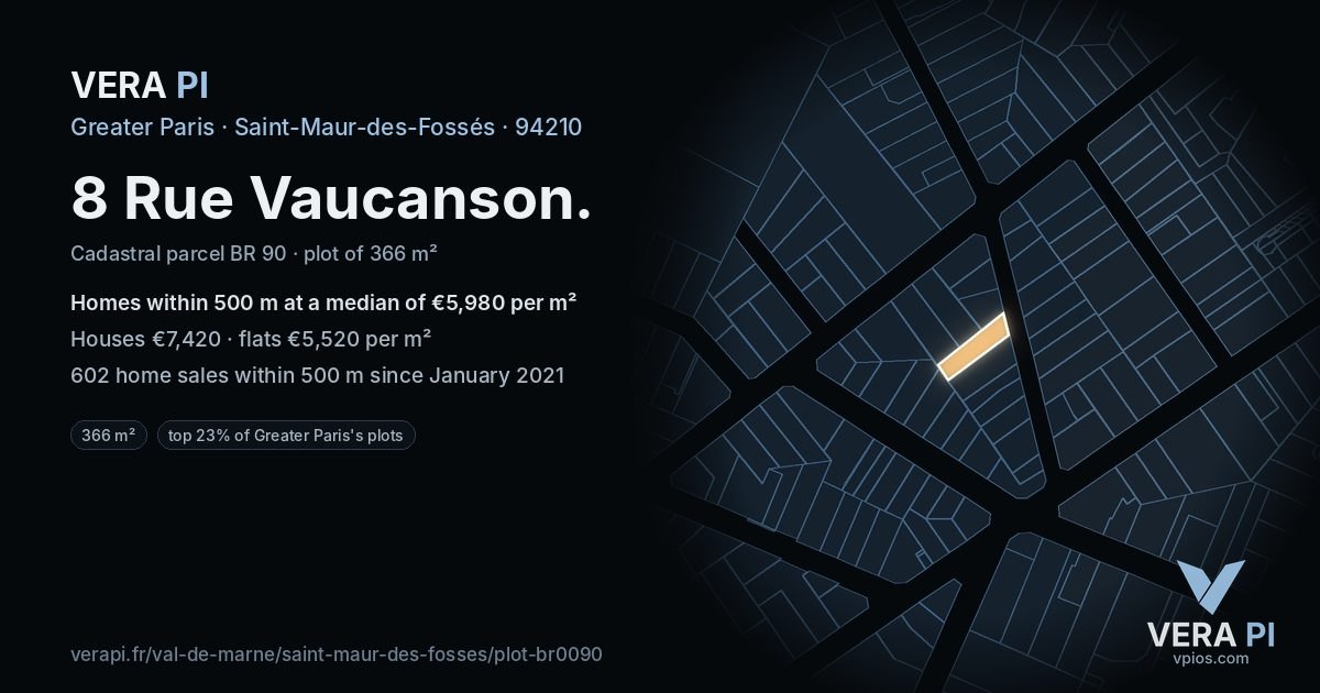 8 Rue Vaucanson, Saint-Maur-des-Fossés at night – the plot lit, the parcels around coloured by the prices near them