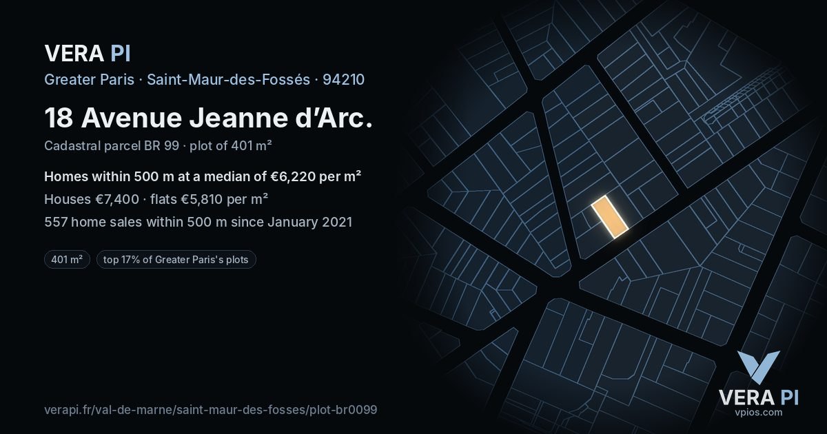 18 Avenue Jeanne d’Arc, Saint-Maur-des-Fossés at night – the plot lit, the parcels around coloured by the prices near them