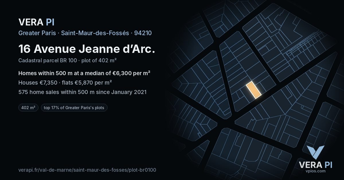 16 Avenue Jeanne d’Arc, Saint-Maur-des-Fossés at night – the plot lit, the parcels around coloured by the prices near them