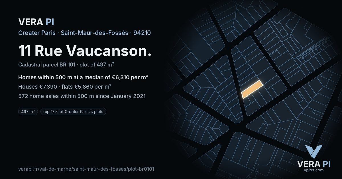 11 Rue Vaucanson, Saint-Maur-des-Fossés at night – the plot lit, the parcels around coloured by the prices near them