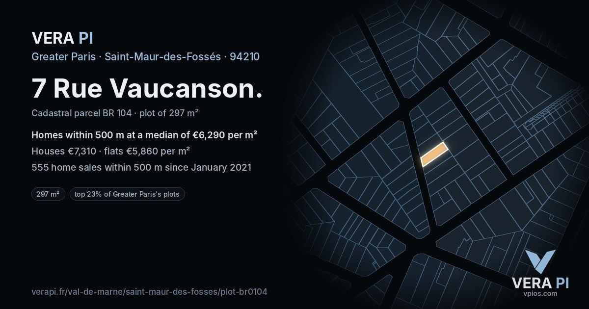 7 Rue Vaucanson, Saint-Maur-des-Fossés at night – the plot lit, the parcels around coloured by the prices near them