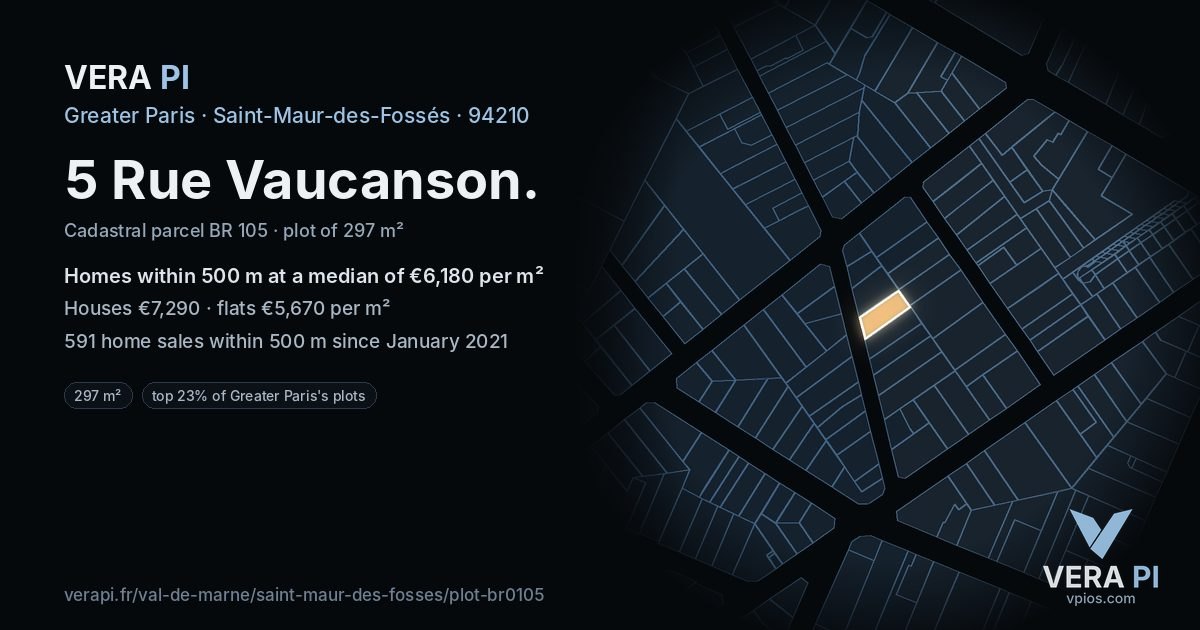 5 Rue Vaucanson, Saint-Maur-des-Fossés at night – the plot lit, the parcels around coloured by the prices near them