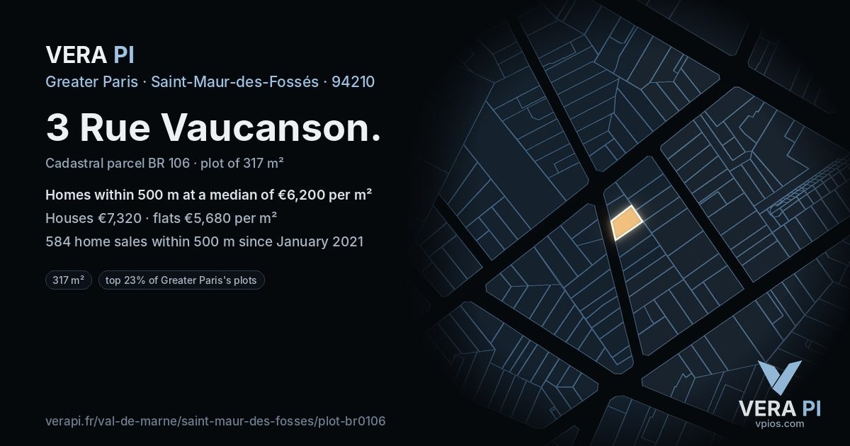 3 Rue Vaucanson, Saint-Maur-des-Fossés at night – the plot lit, the parcels around coloured by the prices near them