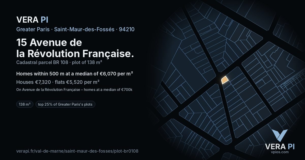 15 Avenue de la Révolution Française, Saint-Maur-des-Fossés at night – the plot lit, the parcels around coloured by the prices near them