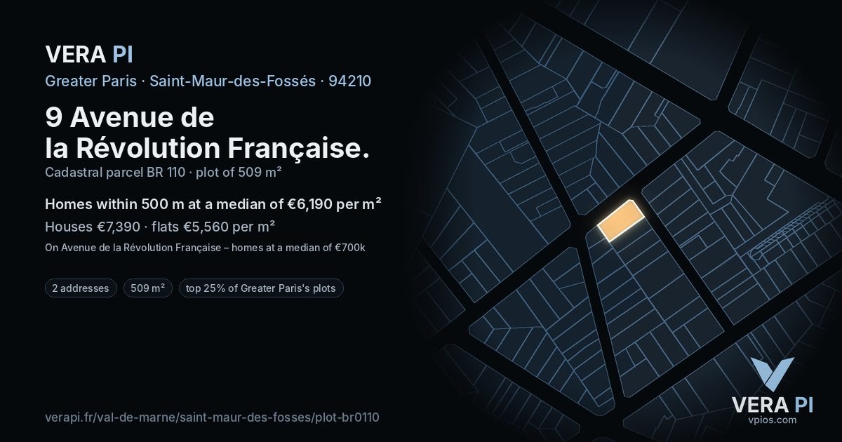 9 Avenue de la Révolution Française, Saint-Maur-des-Fossés at night – the plot lit, the parcels around coloured by the prices near them