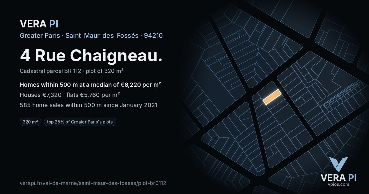 4 Rue Chaigneau, Saint-Maur-des-Fossés at night – the plot lit, the parcels around coloured by the prices near them