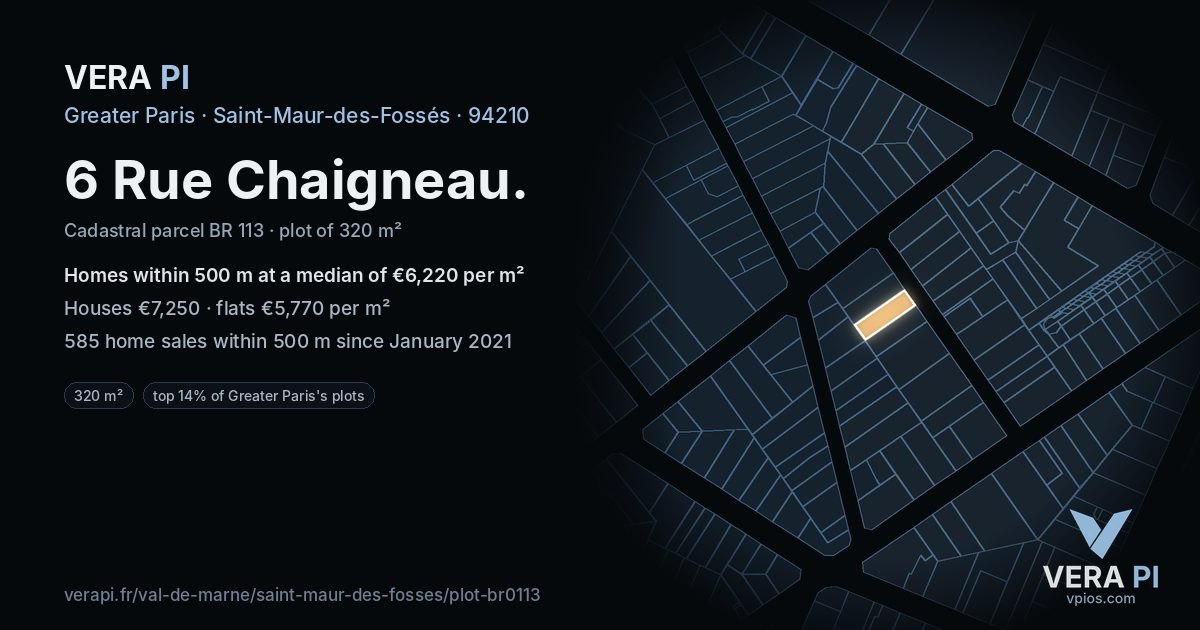 6 Rue Chaigneau, Saint-Maur-des-Fossés at night – the plot lit, the parcels around coloured by the prices near them