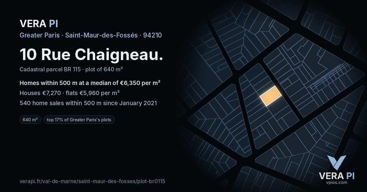 10 Rue Chaigneau, Saint-Maur-des-Fossés at night – the plot lit, the parcels around coloured by the prices near them