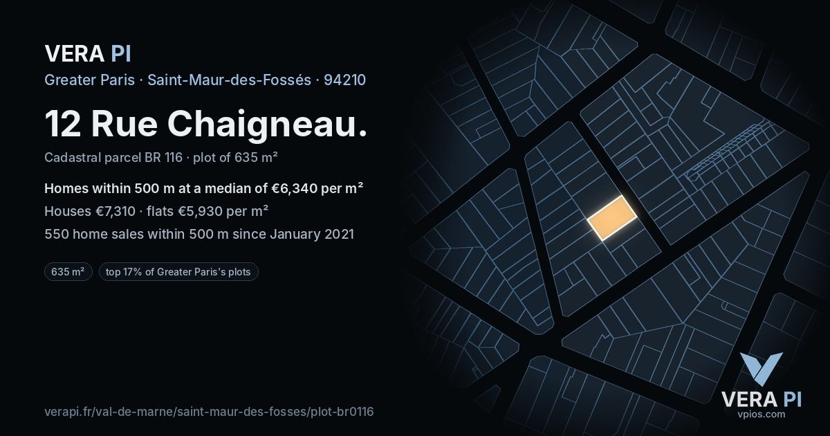 12 Rue Chaigneau, Saint-Maur-des-Fossés at night – the plot lit, the parcels around coloured by the prices near them