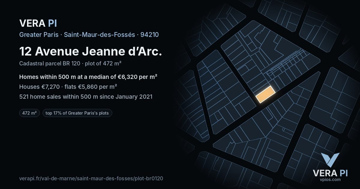 12 Avenue Jeanne d’Arc, Saint-Maur-des-Fossés at night – the plot lit, the parcels around coloured by the prices near them