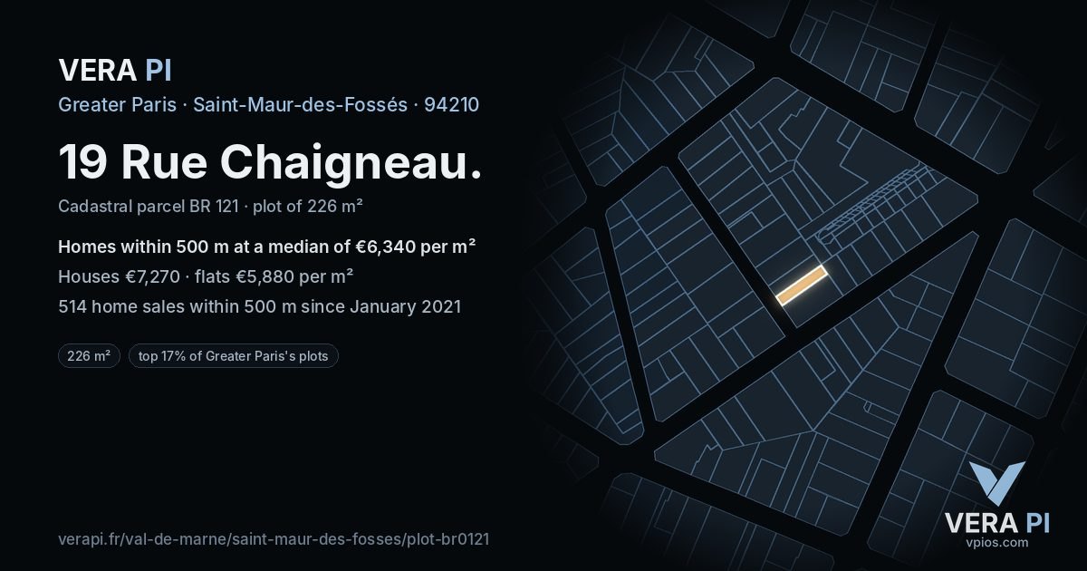 19 Rue Chaigneau, Saint-Maur-des-Fossés at night – the plot lit, the parcels around coloured by the prices near them