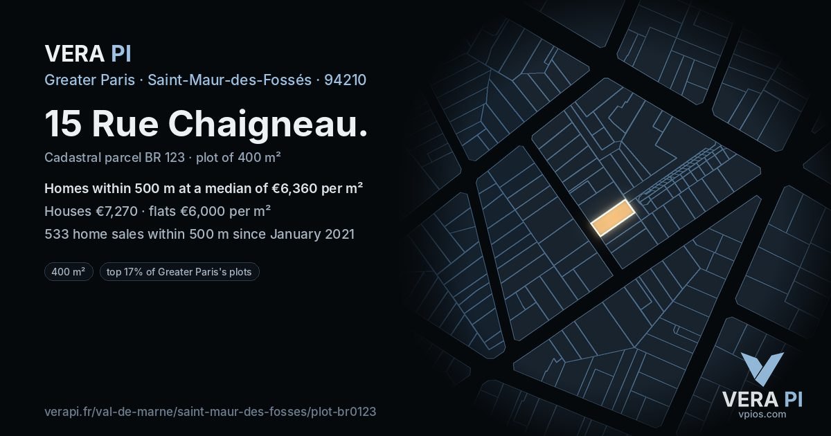15 Rue Chaigneau, Saint-Maur-des-Fossés at night – the plot lit, the parcels around coloured by the prices near them