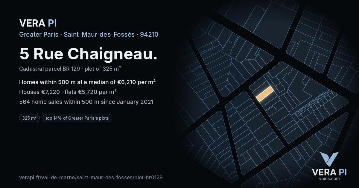 5 Rue Chaigneau, Saint-Maur-des-Fossés at night – the plot lit, the parcels around coloured by the prices near them
