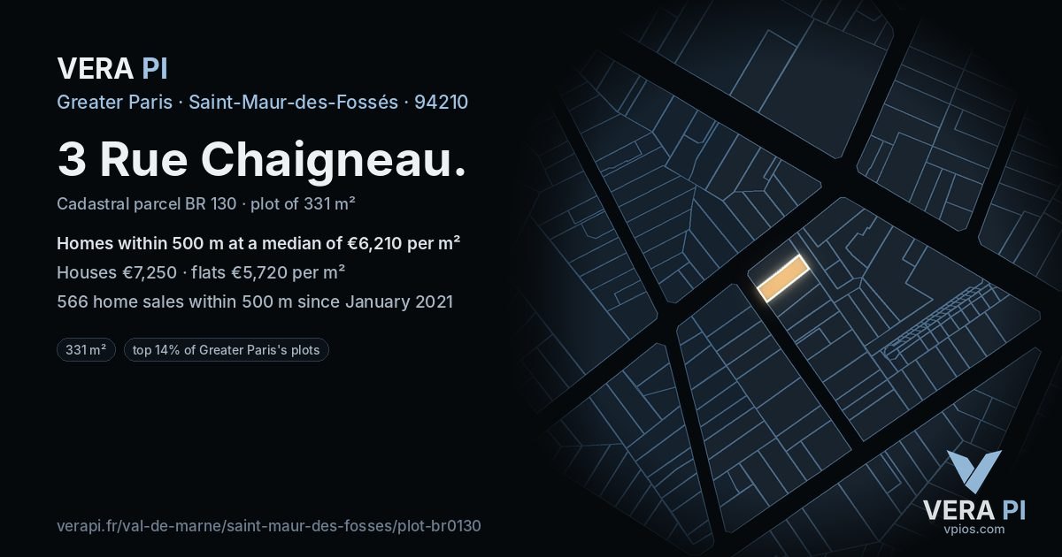 3 Rue Chaigneau, Saint-Maur-des-Fossés at night – the plot lit, the parcels around coloured by the prices near them