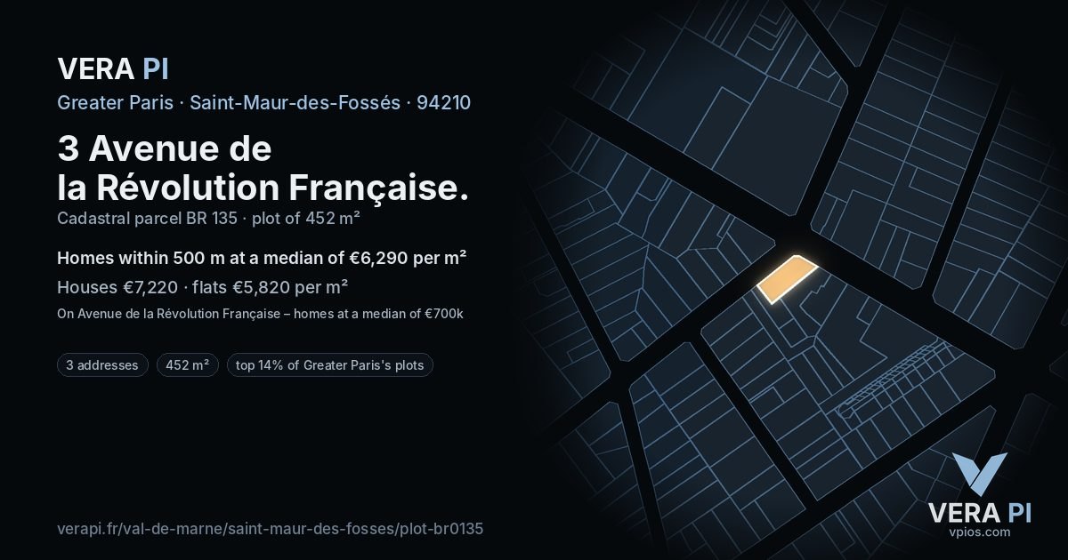 3 Avenue de la Révolution Française, Saint-Maur-des-Fossés at night – the plot lit, the parcels around coloured by the prices near them