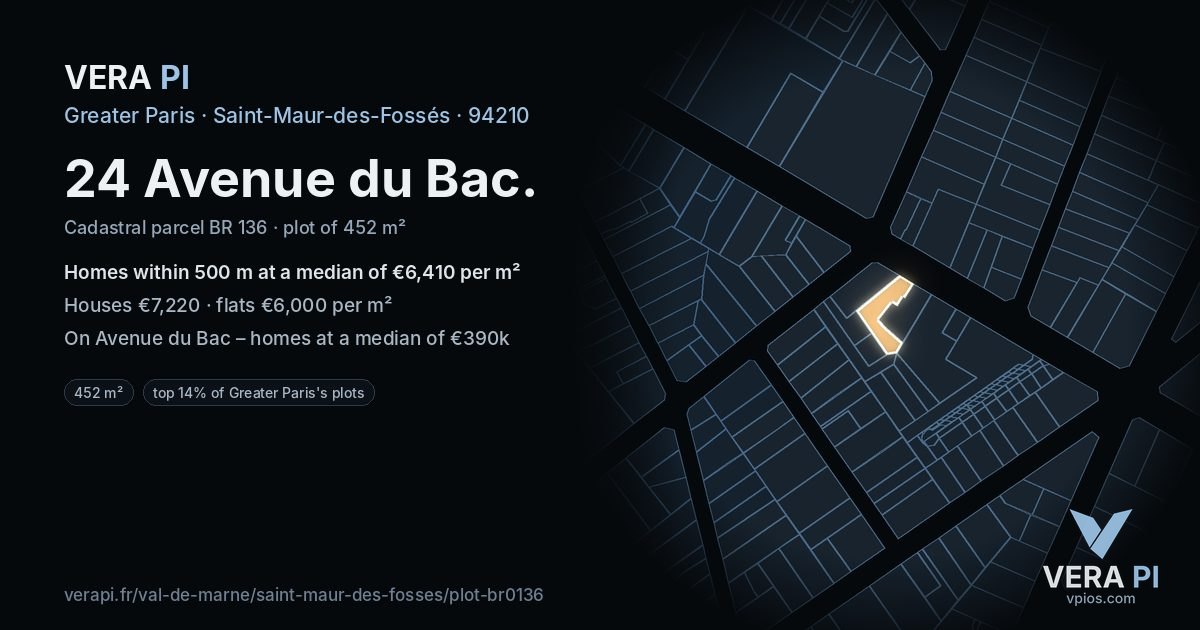 24 Avenue du Bac, Saint-Maur-des-Fossés at night – the plot lit, the parcels around coloured by the prices near them