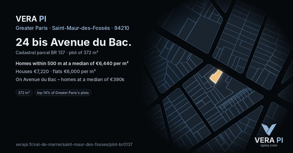 24 bis Avenue du Bac, Saint-Maur-des-Fossés at night – the plot lit, the parcels around coloured by the prices near them