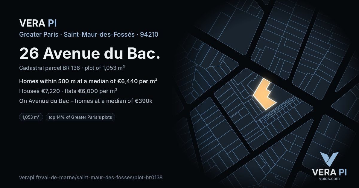 26 Avenue du Bac, Saint-Maur-des-Fossés at night – the plot lit, the parcels around coloured by the prices near them