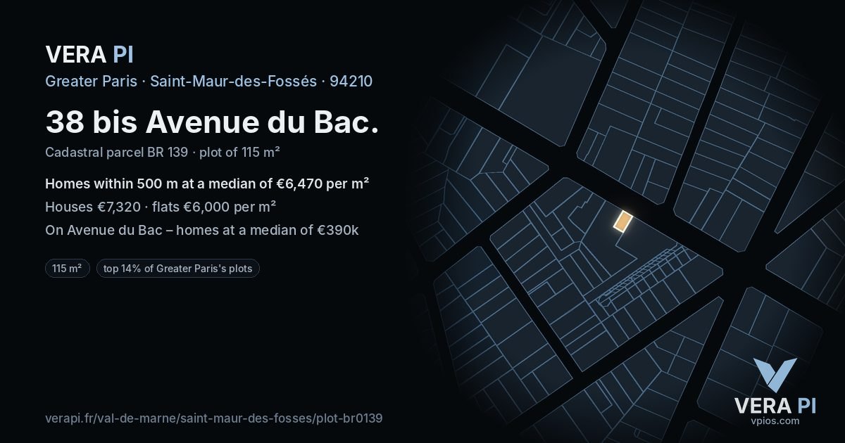 38 bis Avenue du Bac, Saint-Maur-des-Fossés at night – the plot lit, the parcels around coloured by the prices near them