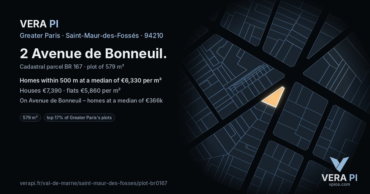 2 Avenue de Bonneuil, Saint-Maur-des-Fossés at night – the plot lit, the parcels around coloured by the prices near them