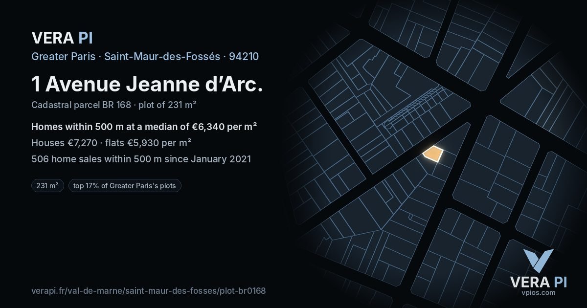 1 Avenue Jeanne d’Arc, Saint-Maur-des-Fossés at night – the plot lit, the parcels around coloured by the prices near them