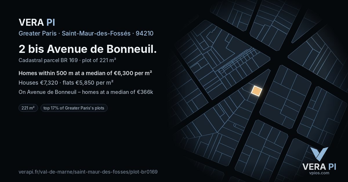 2 bis Avenue de Bonneuil, Saint-Maur-des-Fossés at night – the plot lit, the parcels around coloured by the prices near them