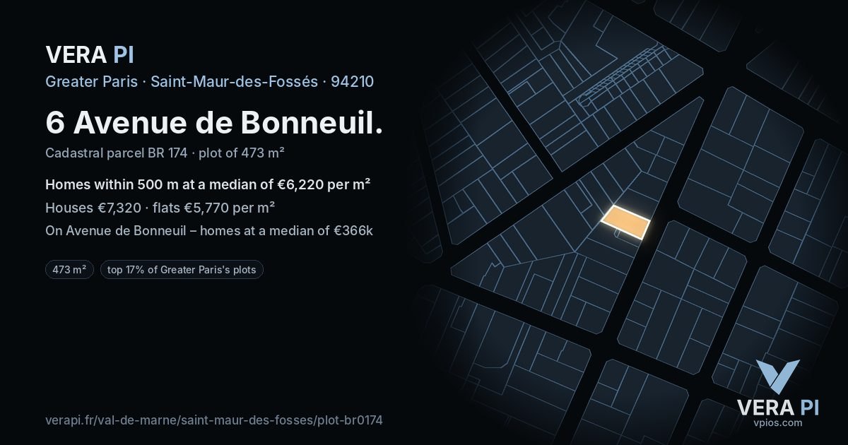 6 Avenue de Bonneuil, Saint-Maur-des-Fossés at night – the plot lit, the parcels around coloured by the prices near them