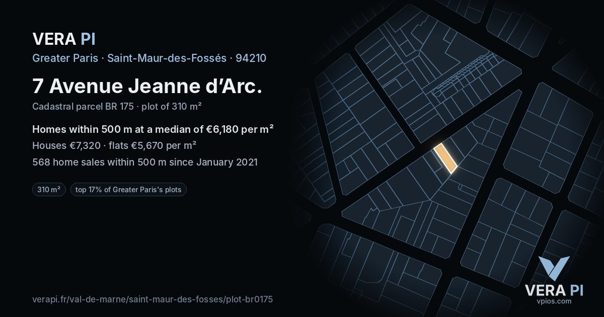7 Avenue Jeanne d’Arc, Saint-Maur-des-Fossés at night – the plot lit, the parcels around coloured by the prices near them