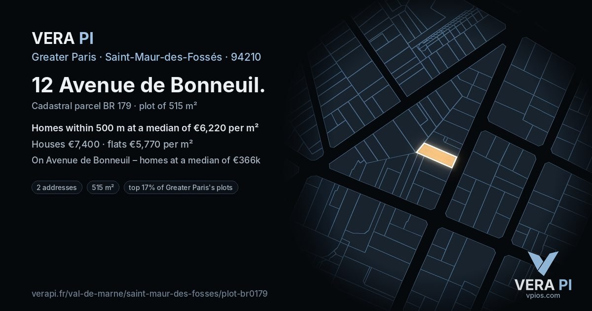 12 Avenue de Bonneuil, Saint-Maur-des-Fossés at night – the plot lit, the parcels around coloured by the prices near them