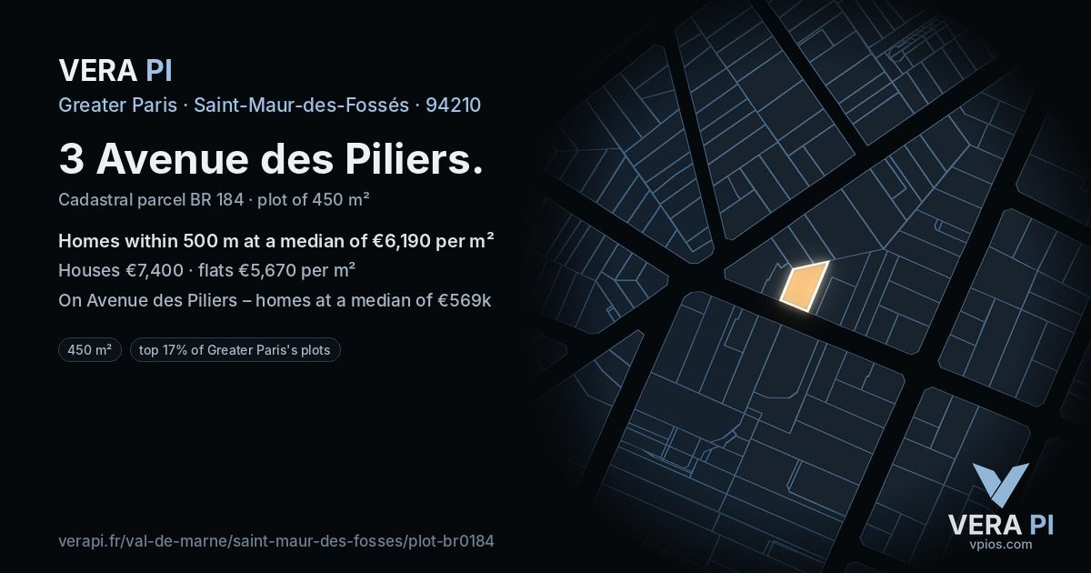 3 Avenue des Piliers, Saint-Maur-des-Fossés at night – the plot lit, the parcels around coloured by the prices near them