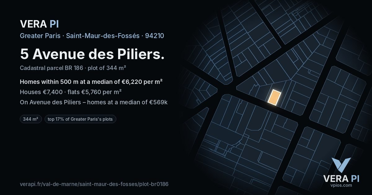5 Avenue des Piliers, Saint-Maur-des-Fossés at night – the plot lit, the parcels around coloured by the prices near them