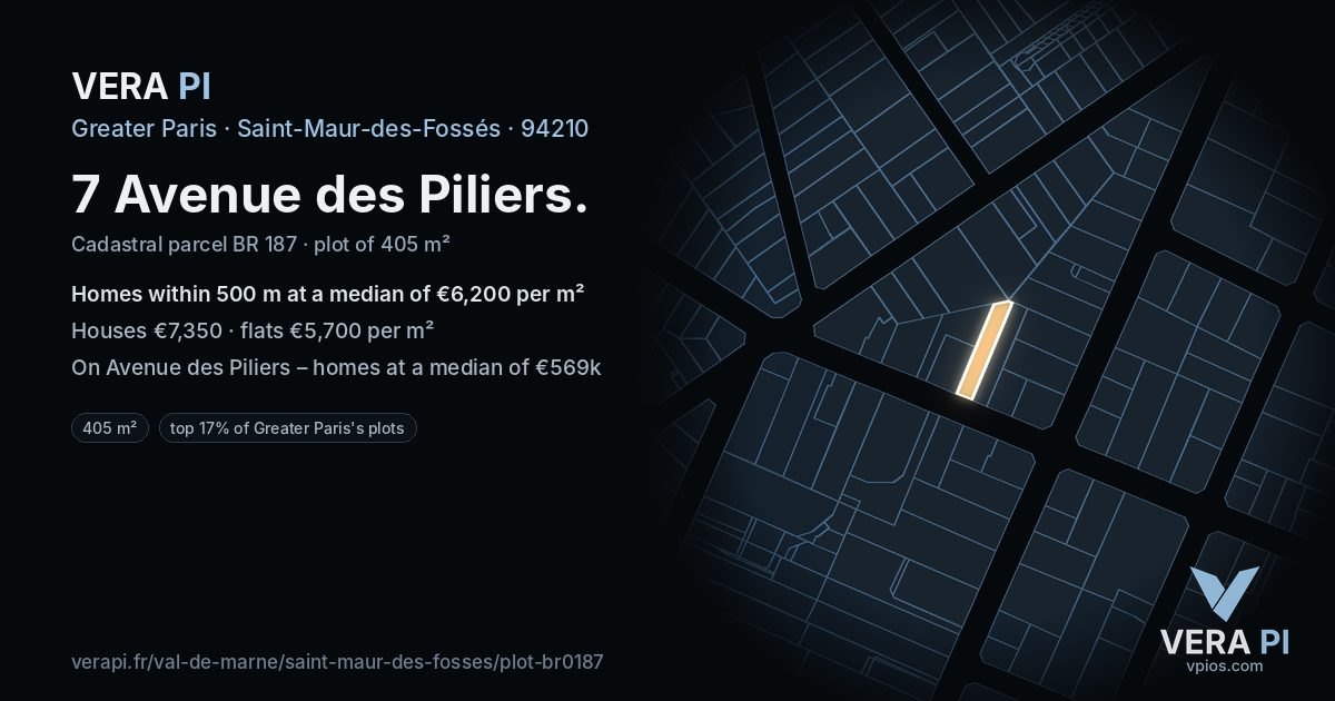 7 Avenue des Piliers, Saint-Maur-des-Fossés at night – the plot lit, the parcels around coloured by the prices near them