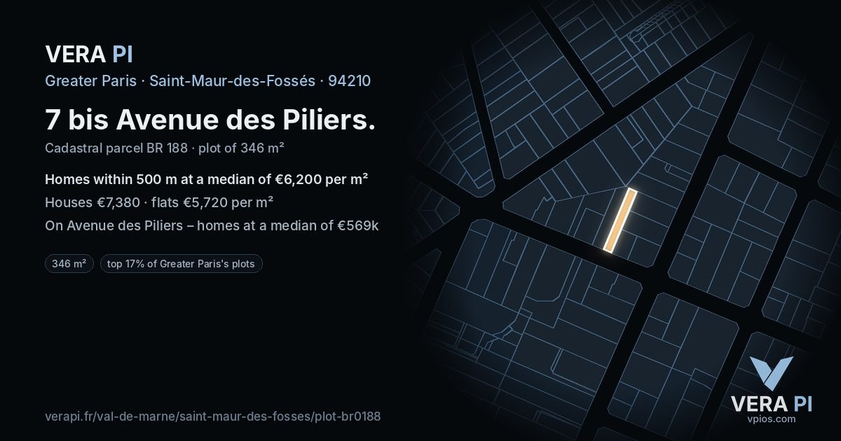 7 bis Avenue des Piliers, Saint-Maur-des-Fossés at night – the plot lit, the parcels around coloured by the prices near them