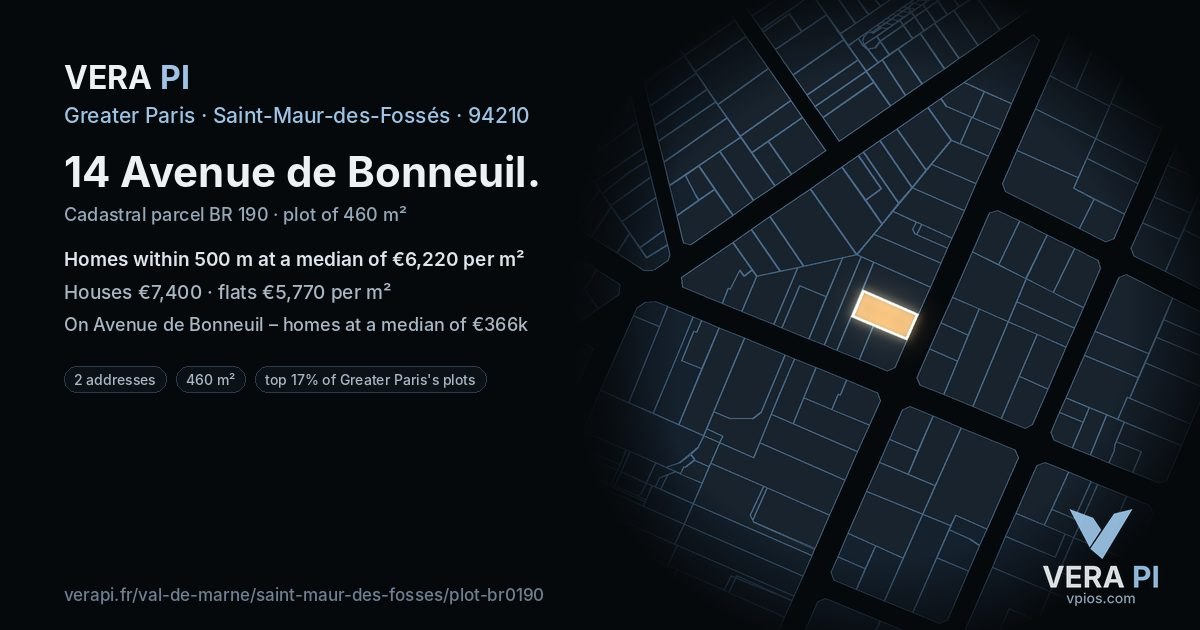 14 Avenue de Bonneuil, Saint-Maur-des-Fossés at night – the plot lit, the parcels around coloured by the prices near them