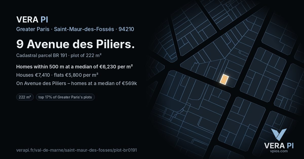 9 Avenue des Piliers, Saint-Maur-des-Fossés at night – the plot lit, the parcels around coloured by the prices near them