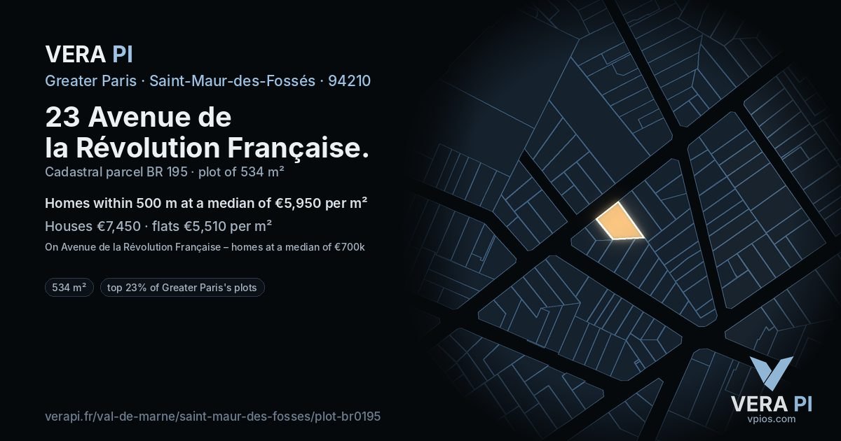 23 Avenue de la Révolution Française, Saint-Maur-des-Fossés at night – the plot lit, the parcels around coloured by the prices near them