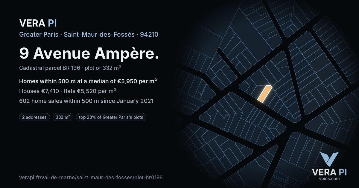 9 Avenue Ampère, Saint-Maur-des-Fossés at night – the plot lit, the parcels around coloured by the prices near them