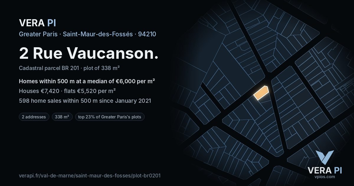 2 Rue Vaucanson, Saint-Maur-des-Fossés at night – the plot lit, the parcels around coloured by the prices near them