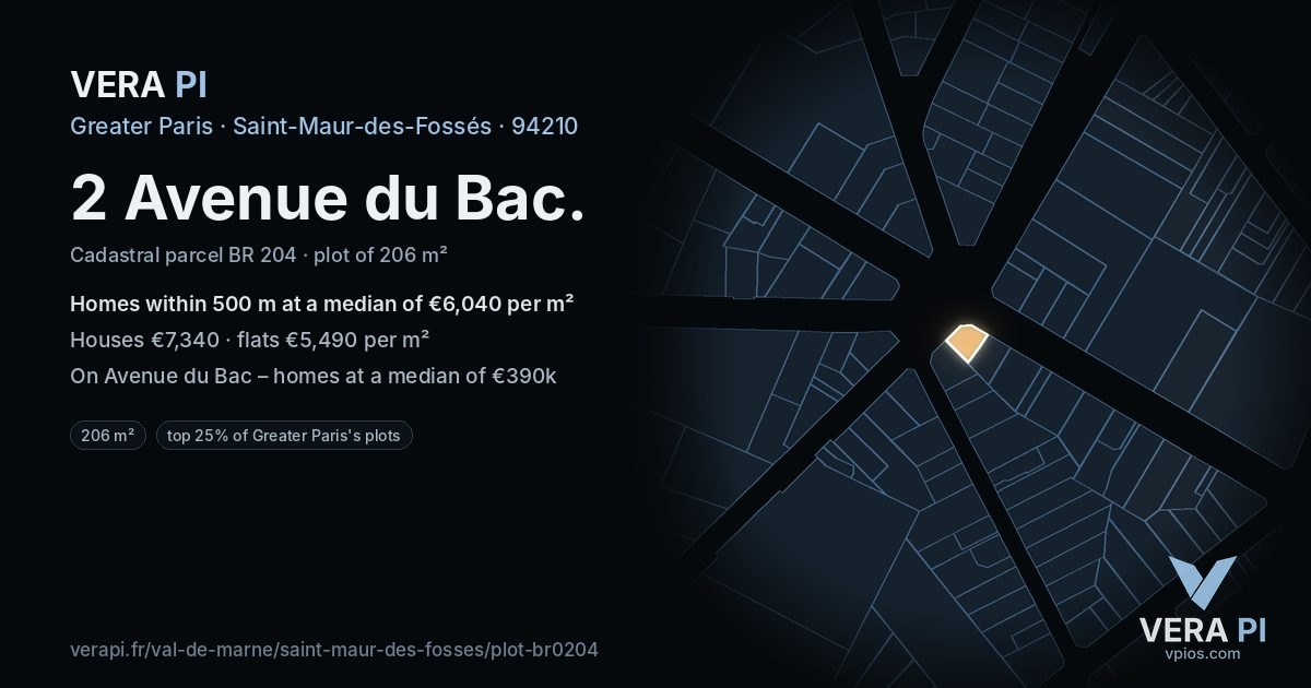 2 Avenue du Bac, Saint-Maur-des-Fossés at night – the plot lit, the parcels around coloured by the prices near them
