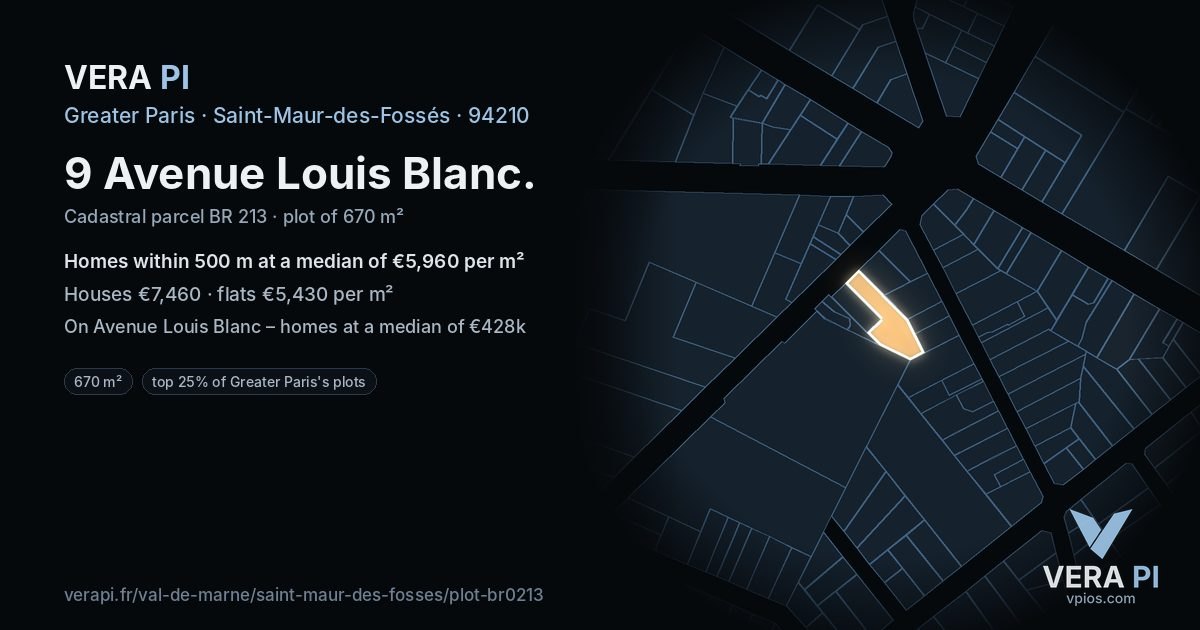 9 Avenue Louis Blanc, Saint-Maur-des-Fossés at night – the plot lit, the parcels around coloured by the prices near them