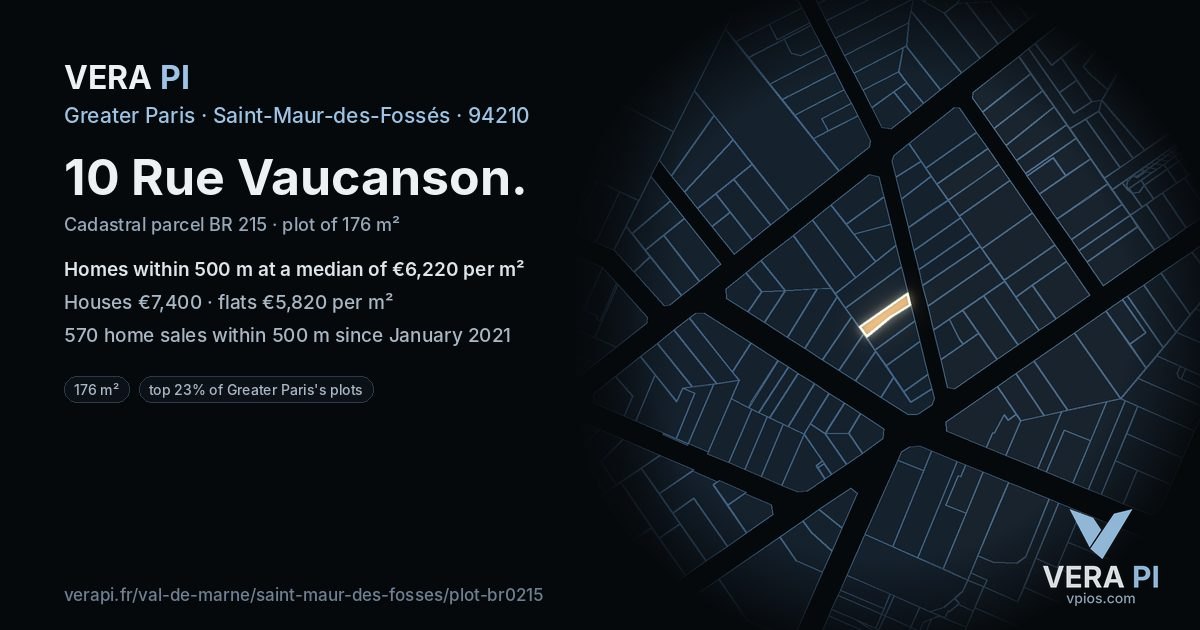 10 Rue Vaucanson, Saint-Maur-des-Fossés at night – the plot lit, the parcels around coloured by the prices near them