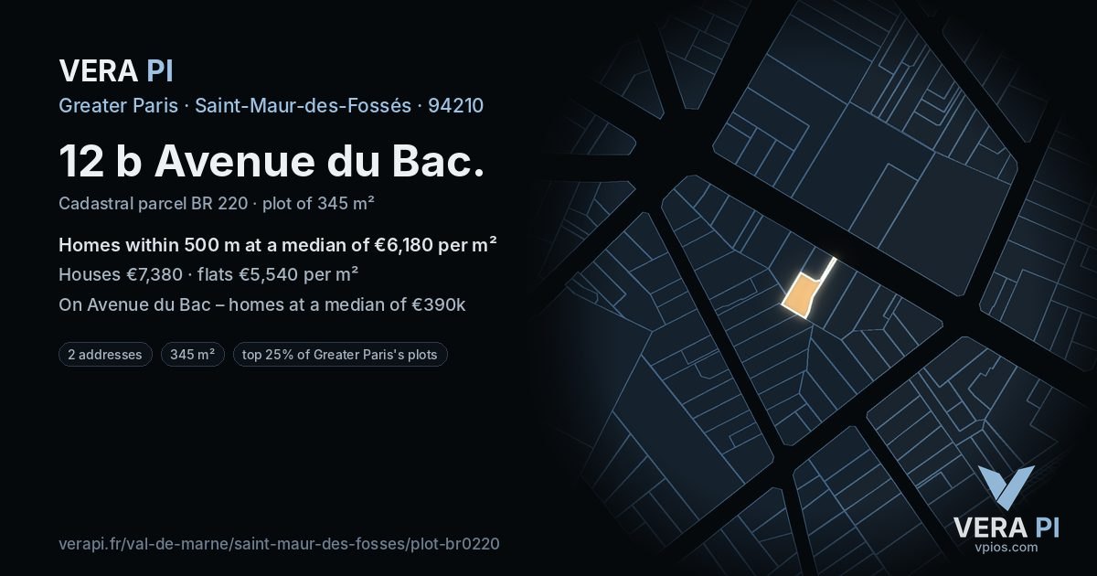 12 b Avenue du Bac, Saint-Maur-des-Fossés at night – the plot lit, the parcels around coloured by the prices near them