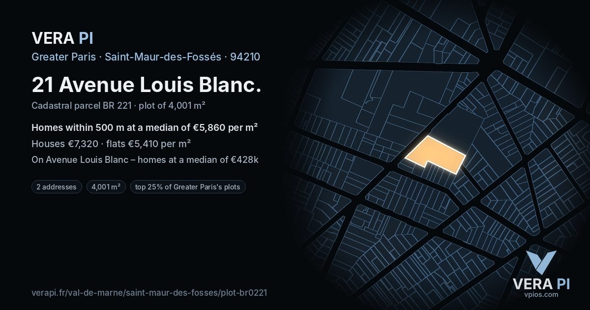 21 Avenue Louis Blanc, Saint-Maur-des-Fossés at night – the plot lit, the parcels around coloured by the prices near them