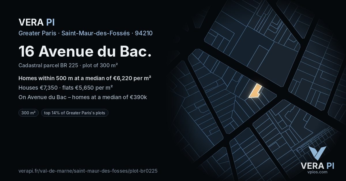 16 Avenue du Bac, Saint-Maur-des-Fossés at night – the plot lit, the parcels around coloured by the prices near them