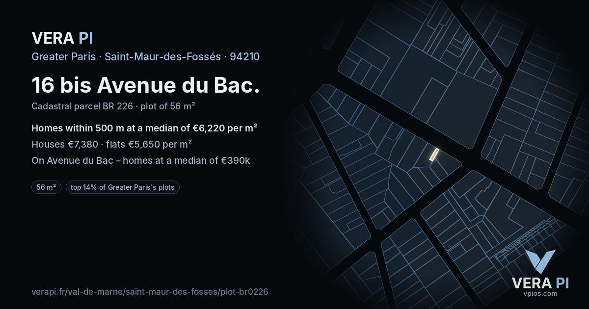 16 bis Avenue du Bac, Saint-Maur-des-Fossés at night – the plot lit, the parcels around coloured by the prices near them